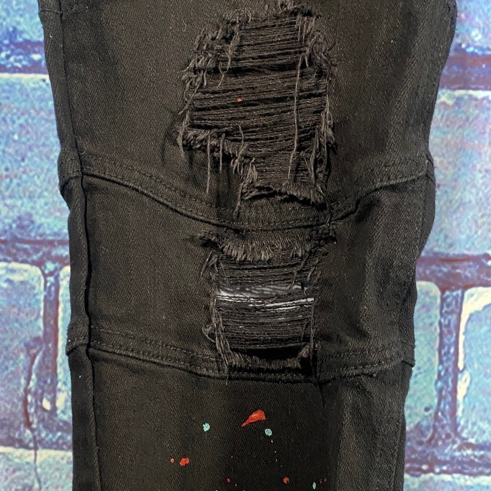 Makobi Distressed Paint Splatter Black Jeans Men’s 40x32 Streetwear Denim - Picture 6 of 13